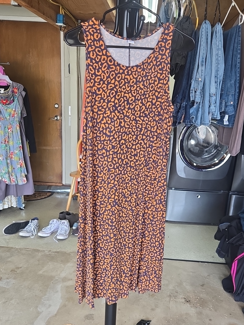 Old Navy Orange and Black Leopard-Print Sleeveless Midi Dress